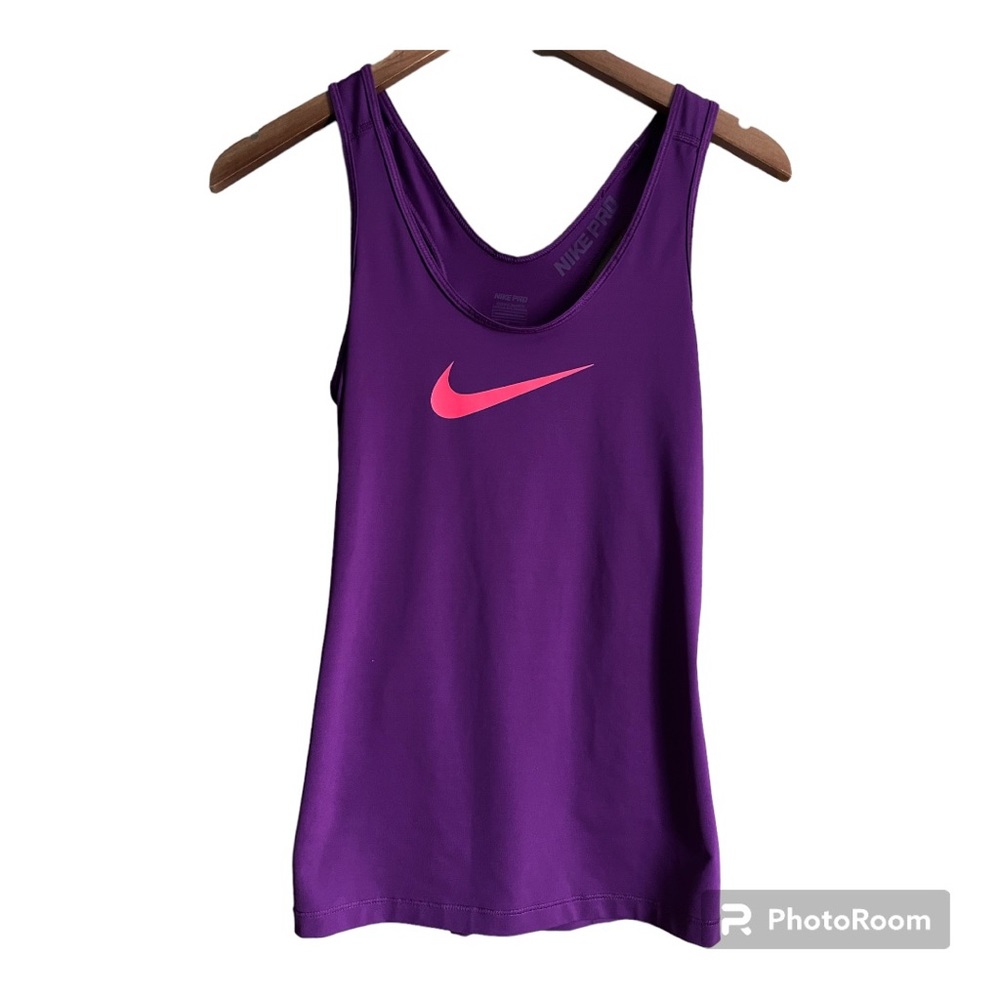 Purple Nike Pro Dri-Fit Racer Back Tank Top With Swoosh Logo on Front S